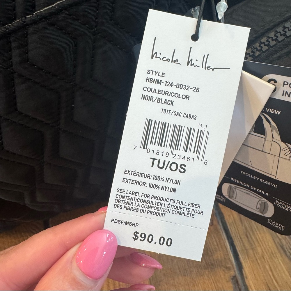 New! Nicole Miller Quilted Black Diaper Duffle Bag - Picture 7 of 13
